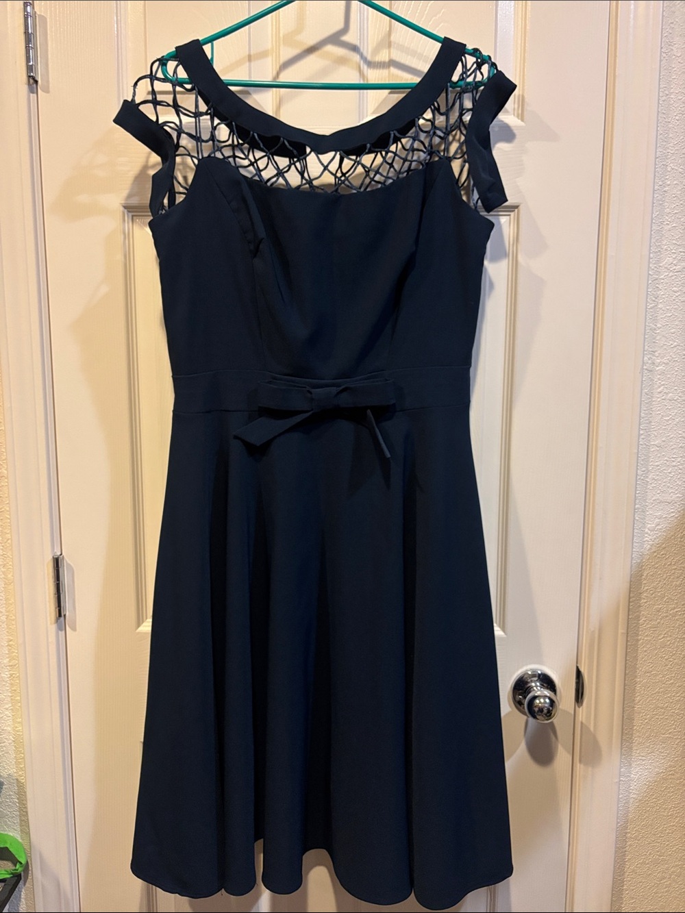 Tatyana Navy Fit-and-Flare Midi Dress with Mesh Yoke